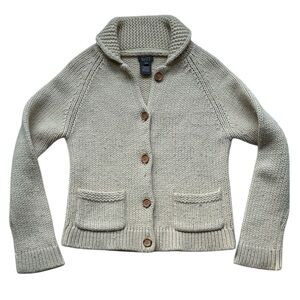 Roots Women's Vintage Beige Wool Blend Knit Cardigan Sweater Medium Fits Small